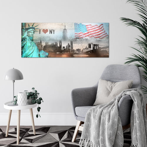 Runa Art Wandbild New York City 1 Teilig 100 x 40 cm Modern Bild auf Vlies Leinwand USA Wohnzimmer Büro Beige Bunt 034212b