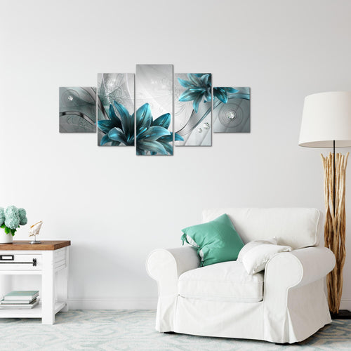 Runa Art Wandbilder Blumen Lilien 5 Teilig Bild auf Vlies Leinwand Deko Wohnzimmer Abstrakt Grau Blau 036852c