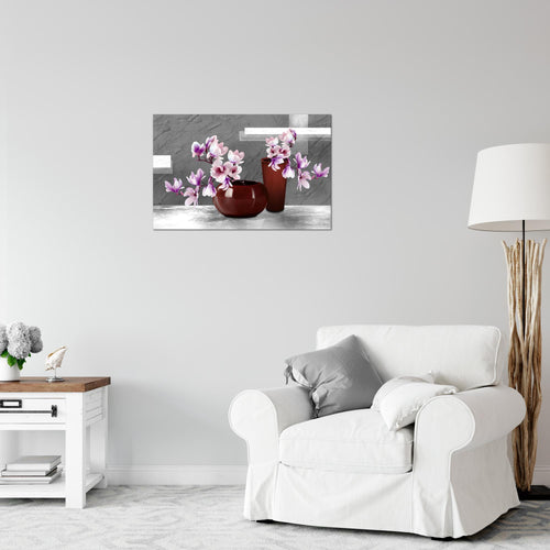 Runa Art Bild Blumen Abstrakt Modern Wandbilder Wohnzimmer 1 Teilig - Made In Germany - Blumenvase Grau Rosa Flur 035215c