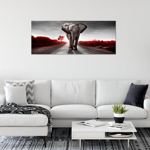 Runa Art Wandbild Afrika Elefant 100 x 40 cm Modern Bild auf Vlies Leinwand Tiere Wohnzimmer Schlafzimmer Rot Grau 042612b