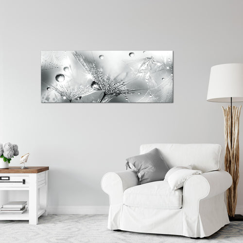 Runa Art Wandbild Blumen Pusteblumen 100 x 40 cm Modern Bild auf Vlies Leinwand Morgentau Wohnzimmer Schwarz Weiss 043112c