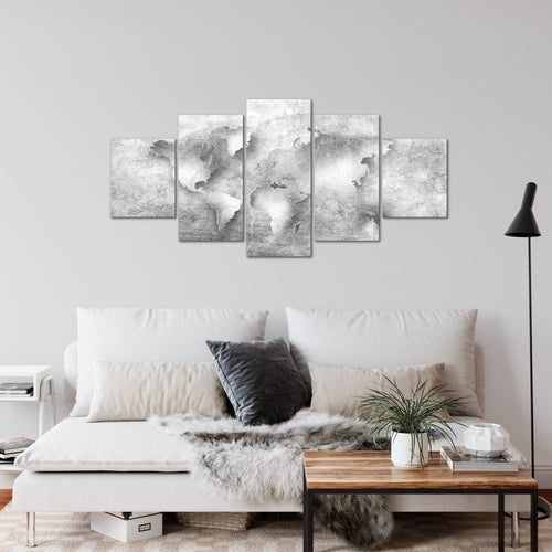 Runa Art Wandbilder Weltkarte 5 Teilig Bild auf Vlies Leinwand Deko Büro Wohnzimmer Betonoptik Schwarz Weiss 025752c