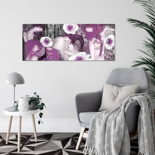 Runa Art Wandbild Collage Gustav Klimt 1 Teilig 100 x 40 cm Modern Bild auf Vlies Leinwand Frau Wohnzimmer Violett 018512c