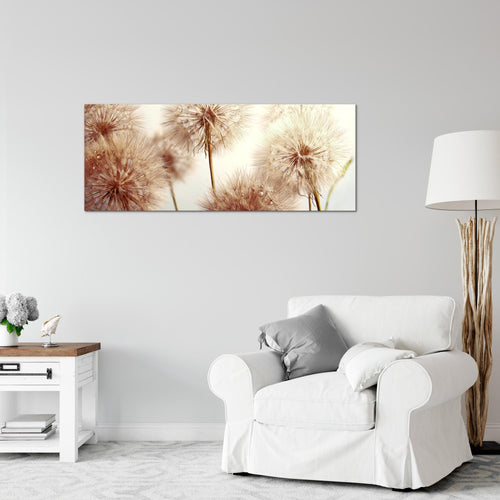 Runa Art Wandbild Blumen Pusteblumen 100 x 40 cm Modern Bild auf Vlies Leinwand Natur Wohnzimmer Beige 042012b