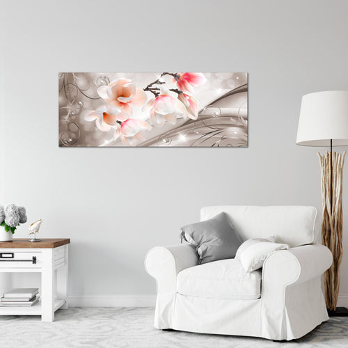 Runa Art Wandbild Blumen Abstrakt 1 Teilig 100 x 40 cm Modern Bild auf Vlies Leinwand Diamant Wohnzimmer Beige Braun 035312b