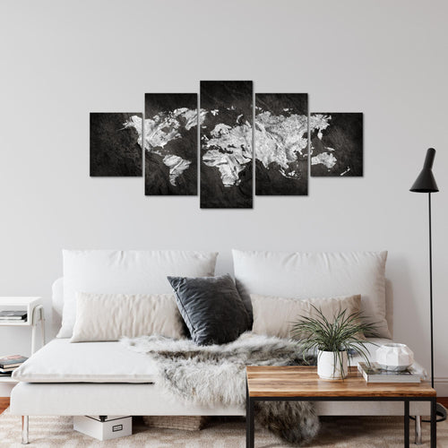 Runa Art Wandbilder Weltkarte 5 Teilig Bild auf Vlies Leinwand Deko Büro Wohnzimmer Kontinente Schwarz Weiss 002952a