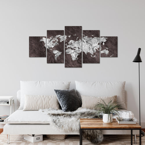 Runa Art Wandbilder Weltkarte 5 Teilig Bild auf Vlies Leinwand Deko Büro Wohnzimmer Landkarte Beton Braun 002952b