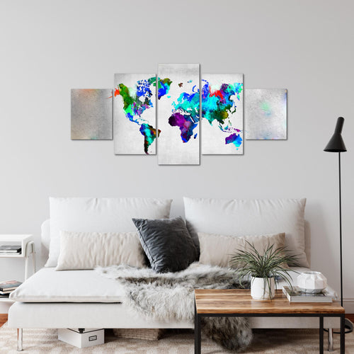 Runa Art Wandbilder Weltkarte 5 Teilig Bild auf Vlies Leinwand Deko Büro Wohnzimmer Stein Beton Bunt 108852b