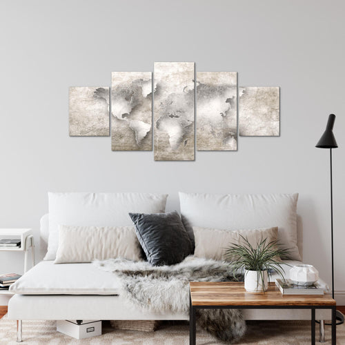 Runa Art Wandbilder Weltkarte 5 Teilig Bild auf Vlies Leinwand Deko Büro Wohnzimmer Steinoptik Beige Braun 025752a