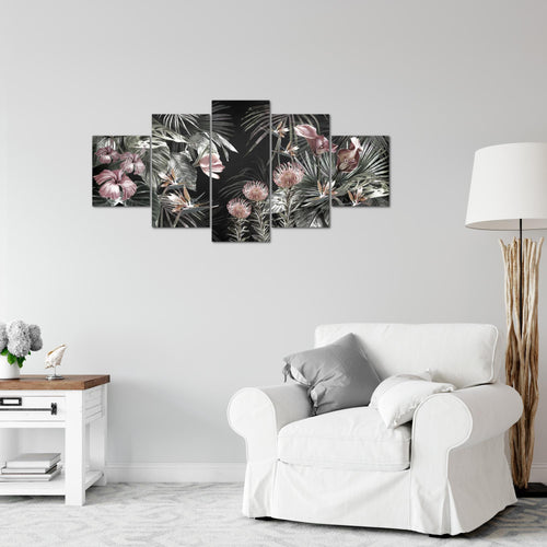 Runa Art Wandbilder Blumen 5 Teilig Bild auf Vlies Leinwand Deko Wohnzimmer Vintage Natur Grün 043352b