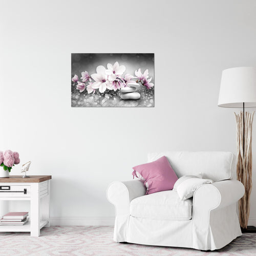 Runa Art Bild Blumen Magnolien Modern Wandbilder Wohnzimmer 1 Teilig - Made In Germany - Abstrakt Grau Rosa Flur 035415a
