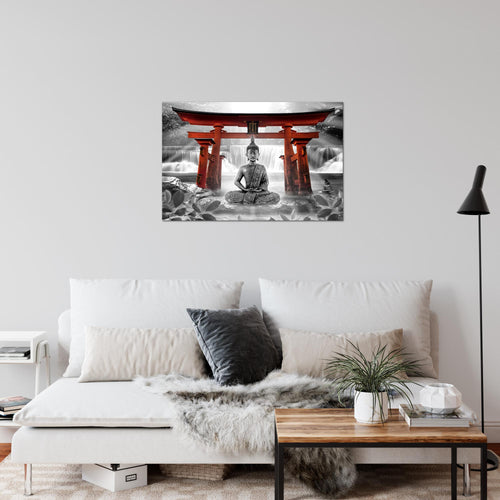Runa Art Bild Feng Shui Buddha Modern Wandbilder Wohnzimmer Schlafzimmer 1 Teilig - Made In Germany - Zen Rot Grau Flur 036415c