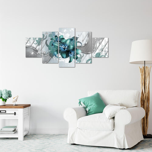 Runa Art Wandbilder Blumen Lilien 5 Teilig Bild auf Vlies Leinwand Deko Wohnzimmer Abstrakt Grau Türkis 016552a