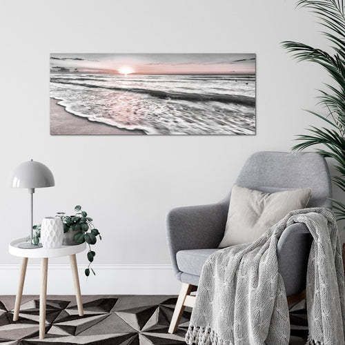 Runa Art Wandbild Landschaft 100 x 40 cm Modern Bild auf Vlies Leinwand Rosa Wohnzimmer Schlafzimmer Büro Strand 023712b