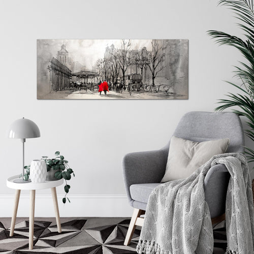 Runa Art Wandbild London 1 Teilig 100 x 40 cm Modern Bild auf Vlies Leinwand Abstrakt Wohnzimmer Schlafzimmer Grau Rot 009712c