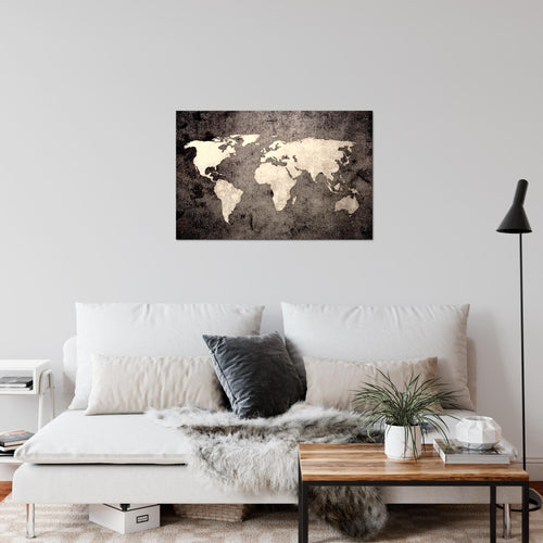 Runa Art Bild Weltkarte Modern Wandbilder Wohnzimmer Büro 1 Teilig - Made In Germany - Vintage Antik Braun Flur 101715c