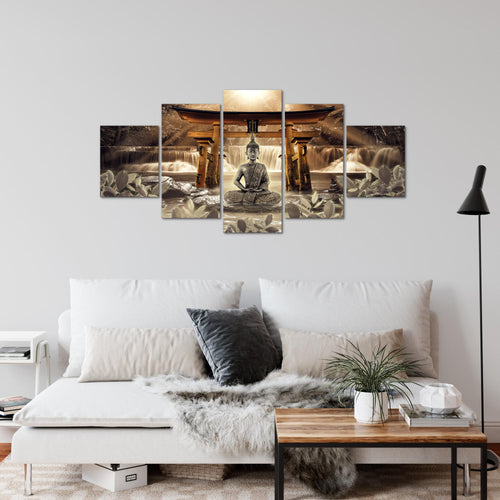 Runa Art Wandbilder Feng Shui Buddha 5 Teilig Bild auf Vlies Leinwand Deko Wohnzimmer Schlafzimmer Wellness Zen Braun 036452b