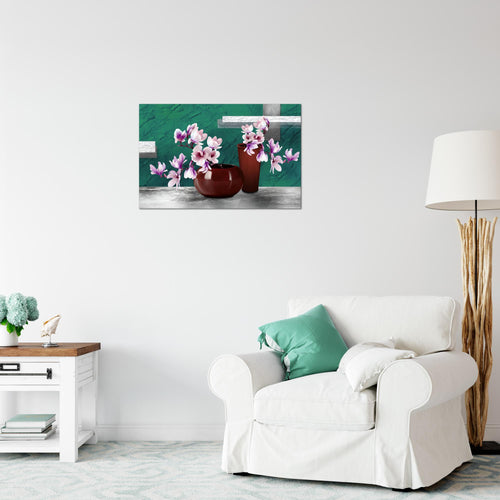 Runa Art Bild Blumen Abstrakt Modern Wandbilder Wohnzimmer 1 Teilig - Made In Germany - Blumenvase Türkis Grau Flur 035215b