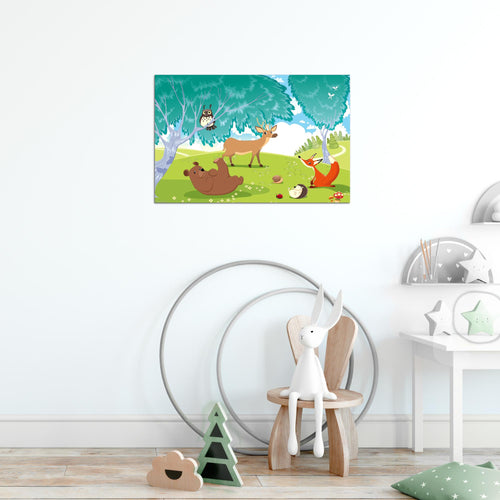 Runa Art Bild Kinderzimmer Wald Modern Wandbilder Babyzimmer Spielzimmer 1 Teilig - Made In Germany - Waldtiere Grün Flur 001815c