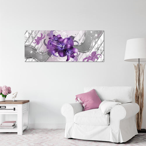 Runa Art Wandbild Blumen Lilien 1 Teilig 100 x 40 cm Modern Bild auf Vlies Leinwand Abstrakt Wohnzimmer Violett Lila 016512c