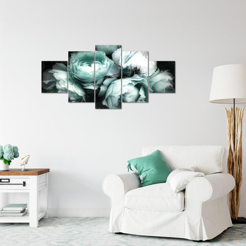 Runa Art Wandbilder Blumen Rosen 5 Teilig Bild auf Vlies Leinwand Deko Wohnzimmer Vintage Schwarz Bunt 039152b
