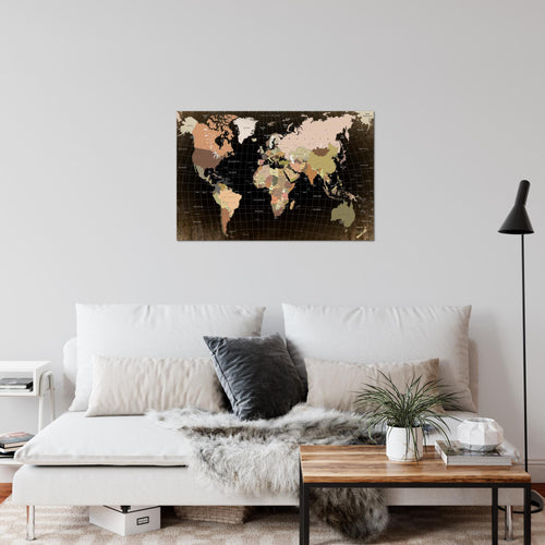 Runa Art Bild Weltkarte Modern Wandbilder Wohnzimmer Büro 1 Teilig - Made In Germany - Kontinente Schwarz Braun Flur 023315a