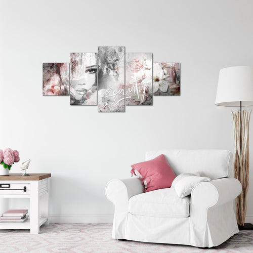 Runa Art Wandbilder Blumen Vintage 5 Teilig Bild auf Vlies Leinwand Deko Wohnzimmer Frau Bunt 039352a