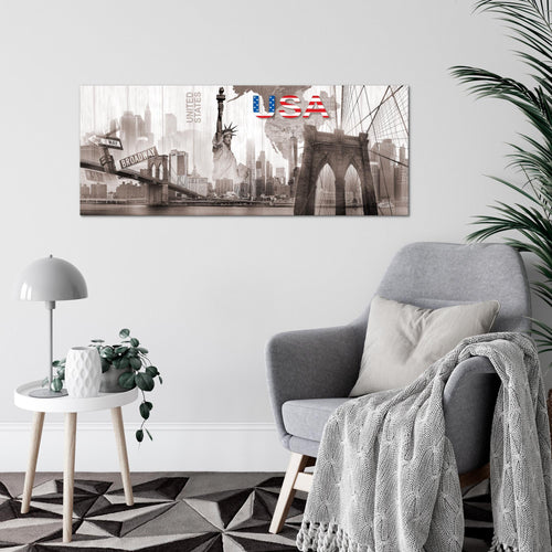 Runa Art Wandbild New York 1 Teilig 100 x 40 cm Modern Bild auf Vlies Leinwand Amerika NY Wohnzimmer Büro Sepia Beige 034712b