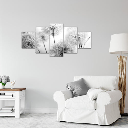 Runa Art Wandbilder Blumen Pusteblumen 5 Teilig Bild auf Vlies Leinwand Deko Wohnzimmer Natur Schwarz Weiss 042052c