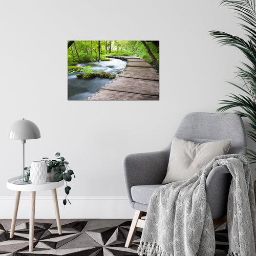 Runa Art Bild Landschaft Brücke Modern Wandbilder Schlafzimmer Wohnzimmer 1 Teilig - Made In Germany - Fluss Baum Grün Flur 607415a