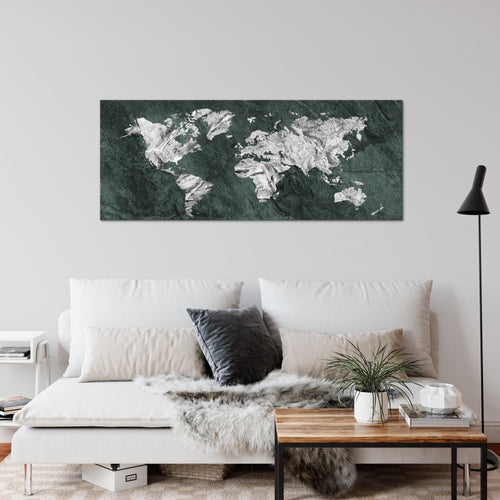 Runa Art Wandbild Weltkarte 1 Teilig 100 x 40 cm Modern Bild auf Vlies Leinwand Karte Beton Büro Wohnzimmer Grün 002912c