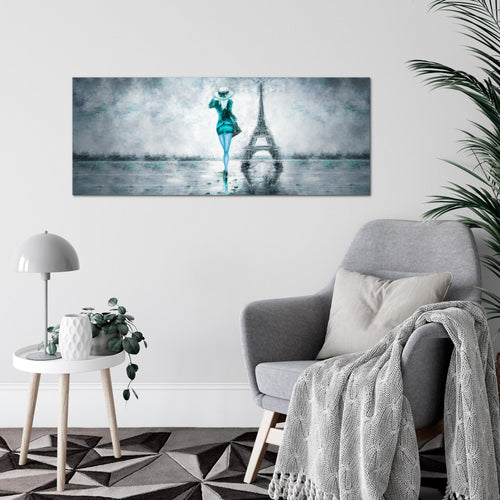 Runa Art Wandbild Paris Eifelturm 1 Teilig 100 x 40 cm Modern Bild auf Vlies Leinwand Abstrakt Wohnzimmer Schlafzimmer Türkis Grau 035612b