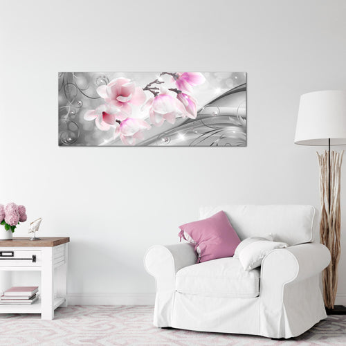 Runa Art Wandbild Blumen Abstrakt 1 Teilig 100 x 40 cm Modern Bild auf Vlies Leinwand 3D Optik Wohnzimmer Grau Rosa 035312a