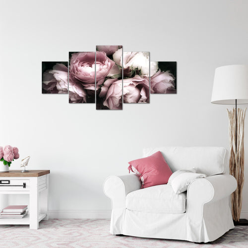 Runa Art Wandbilder Blumen Rosen 5 Teilig Bild auf Vlies Leinwand Deko Wohnzimmer Vintage Schwarz Bunt 039152a