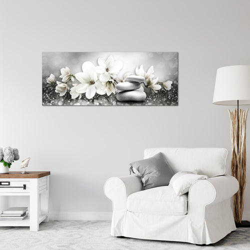 Runa Art Wandbild Blumen Magnolien 1 Teilig 100 x 40 cm Modern Bild auf Vlies Leinwand Abstrakt Wohnzimmer Schwarz Weiss 035412c