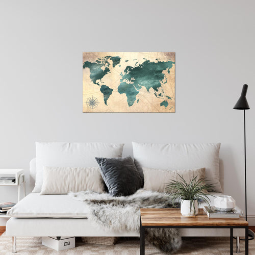 Runa Art Bild Weltkarte Modern Wandbilder Wohnzimmer Büro 1 Teilig - Made In Germany - Steinoptik Beige Braun Flur 026015a