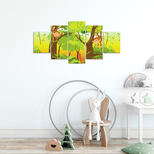 Runa Art Wandbilder Tiere Dschungel 5 Teilig Bild auf Vlies Leinwand Deko Spielzimmer Baby Kinderzimmer Bunt 001852b