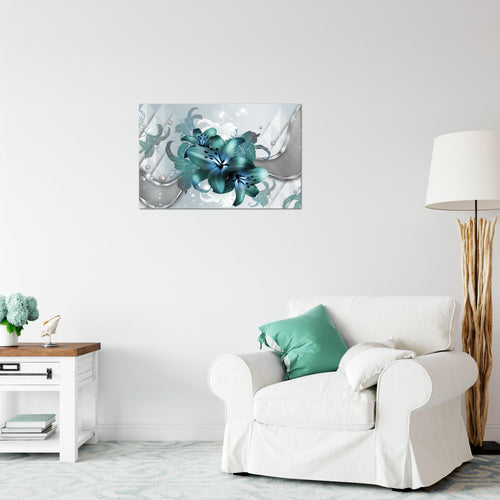 Runa Art Bild Blumen Lilien Modern Wandbilder Wohnzimmer 1 Teilig - Made In Germany - Abstrakt Grau Türkis Flur 016515a