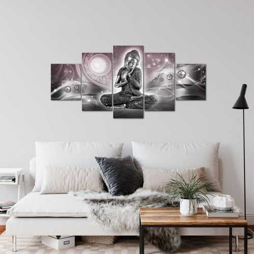 Runa Art Wandbilder Buddha Zen 5 Teilig Bild auf Vlies Leinwand Deko Wohnzimmer Schlafzimmer Feng Shui Rosa Grau 041652c