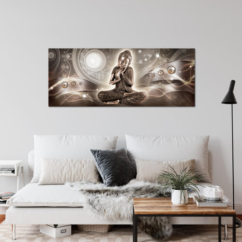 Runa Art Wandbild Buddha Zen 1 Teilig 100 x 40 cm Modern Bild auf Vlies Leinwand Feng Shui Wohnzimmer Schlafzimmer Braun 041612a