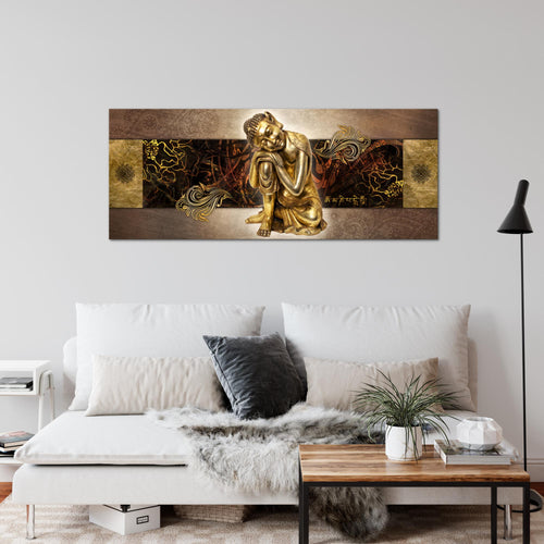 Runa Art Wandbild Buddha Zen 1 Teilig 100 x 40 cm Modern Bild auf Vlies Leinwand Feng Shui Wohnzimmer Schlafzimmer Gold 041312a