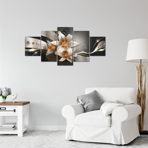 Runa Art Wandbilder Blumen Lilien 5 Teilig Bild auf Vlies Leinwand Deko Wohnzimmer Abstrakt Gelb Gold 039652a