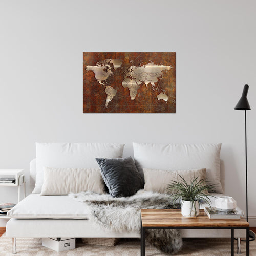 Runa Art Bild Weltkarte Modern Wandbilder Wohnzimmer Büro 1 Teilig - Made In Germany - Antik Vintage Braun Flur 109015a