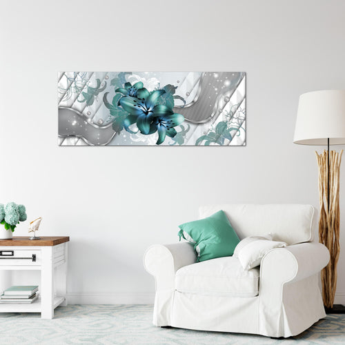 Runa Art Wandbild Blumen Lilien 1 Teilig 100 x 40 cm Modern Bild auf Vlies Leinwand Abstrakt Wohnzimmer Grau Türkis 016512a