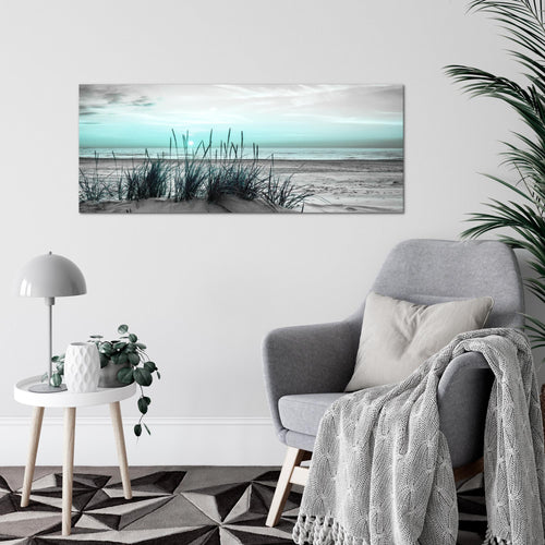 Runa Art Wandbild Landschaft 100 x 40 cm Modern Bild auf Vlies Leinwand Türkis Wohnzimmer Schlafzimmer Büro Strand 043712c
