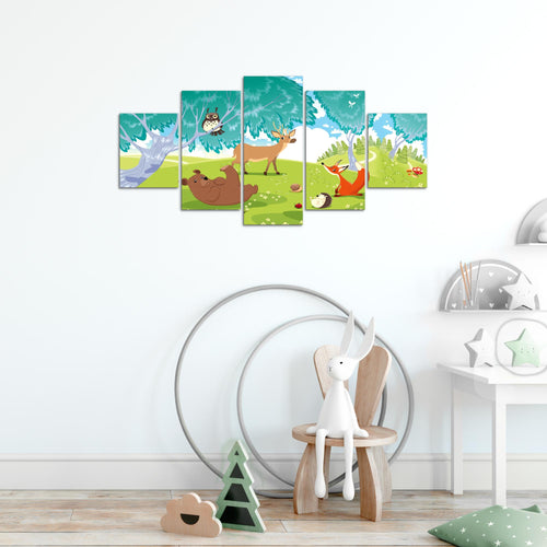 Runa Art Wandbilder Waldtiere 5 Teilig Bild auf Vlies Leinwand Deko Spielzimmer Baby Kinderzimmer Junge Mädchen 001852c