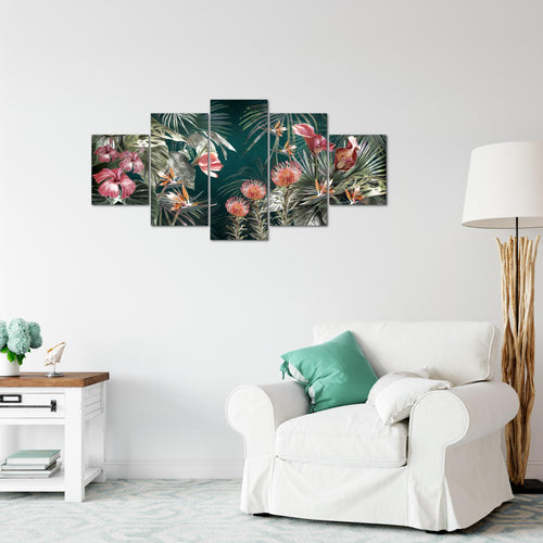 Runa Art Wandbilder Blumen 5 Teilig Bild auf Vlies Leinwand Deko Wohnzimmer Vintage Natur Grün Bunt 043352a