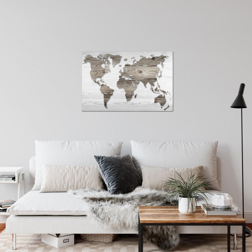 Runa Art Bild Weltkarte Modern Wandbilder Büro Wohnzimmer 1 Teilig - Made In Germany - Holzwand Schwarz Weiss Flur 035015c