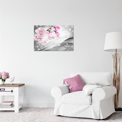 Runa Art Bild Blumen Abstrakt Modern Wandbilder Wohnzimmer 1 Teilig - Made In Germany - 3D Optik Grau Rosa Flur 035315a