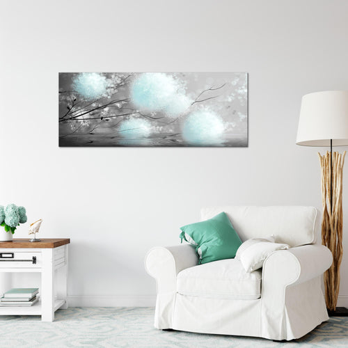 Runa Art Wandbild Pusteblumen 100 x 40 cm Modern Bild auf Vlies Leinwand Abstrakt Wohnzimmer Schlafzimmer Grau Türkis 044212c